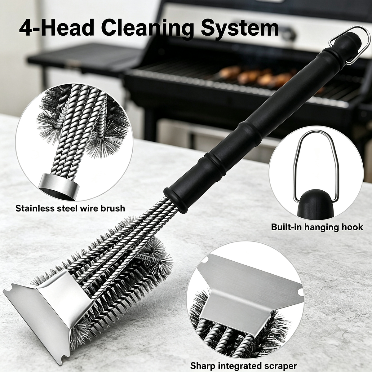 4-Head Grill Brush with Scraper