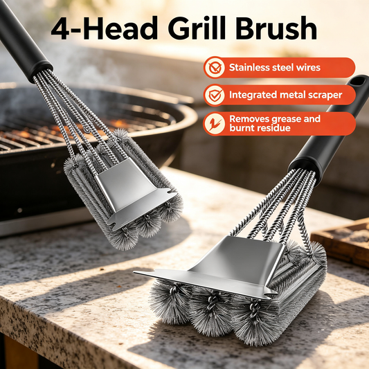 4-Head Grill Brush with Scraper