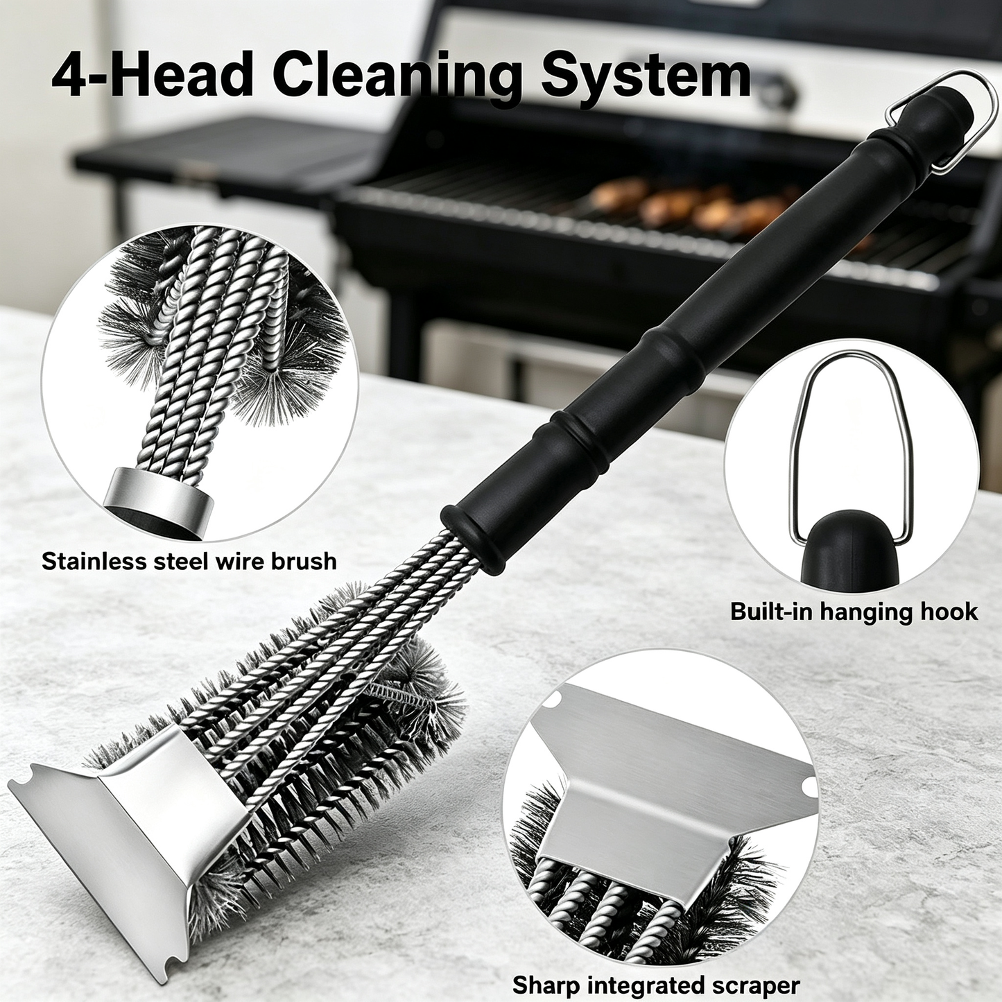 4-Head Grill Brush with Scraper