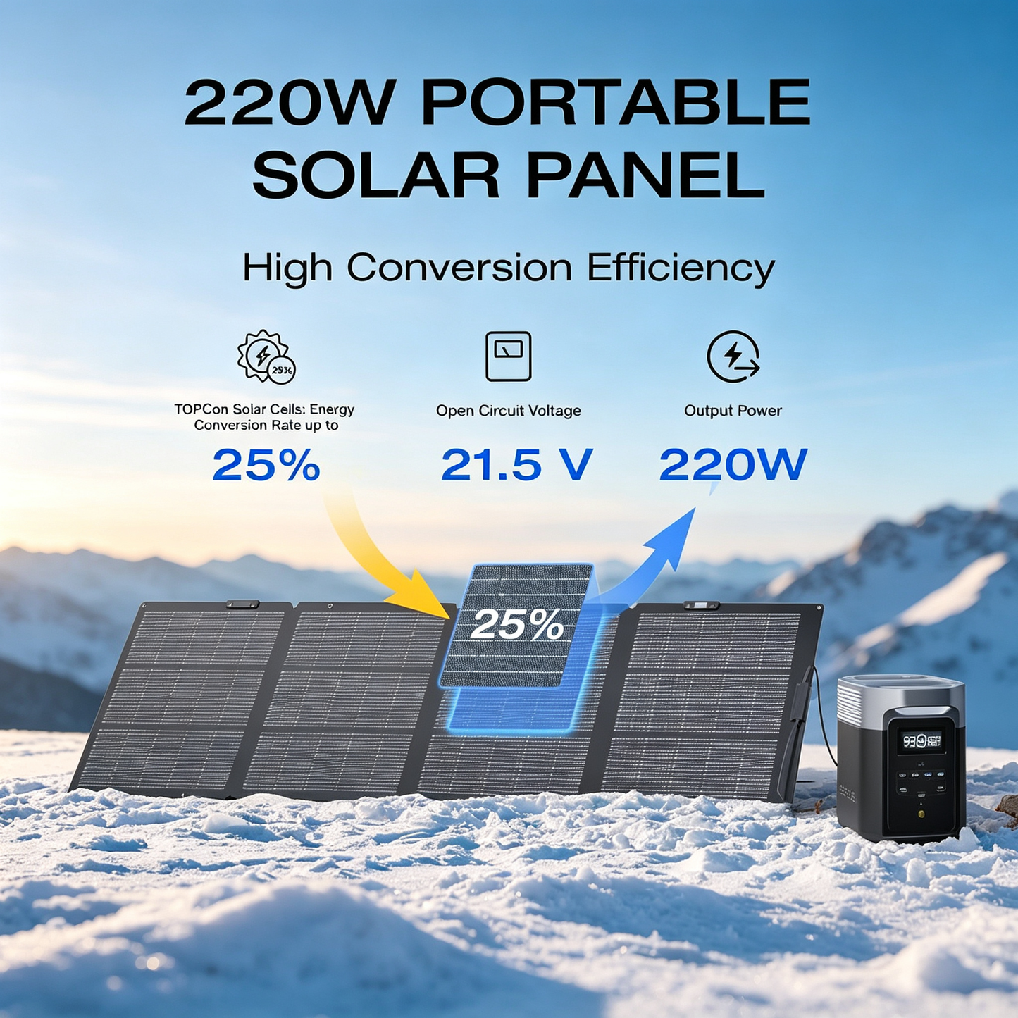220W Portable Foldable Solar Panel with Stand - IP68 Waterproof